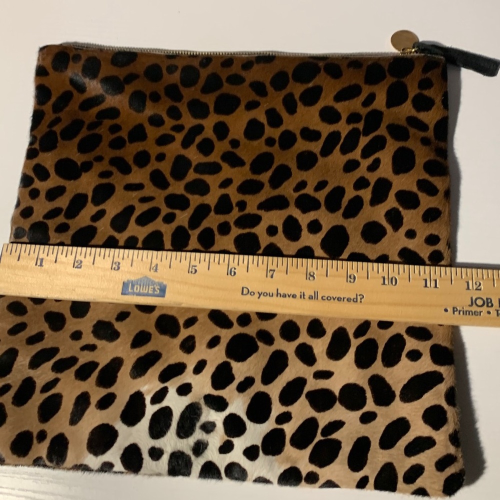 Clare V. Tan Leopard  Calf Hair Fold Over Clutch Purse Bag  11.5 x11 In - Picture 5 of 7